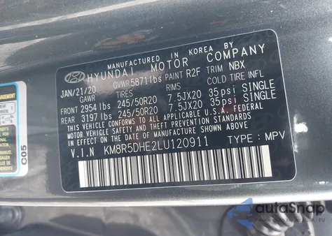 2020 Hyundai Palisade Limited from USA, damaged, VIN KM8R5DHE2LU120911